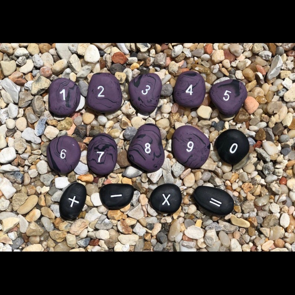 Handmade Purple & Black Numbered Rocks